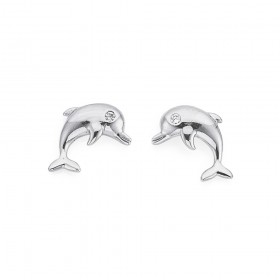 Sterling-Silver-Cubic-Zirconia-Dolphin-Studs on sale