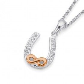 Sterling-Silver-Rose-Gold-Plated-Cubic-Zirconia-Horseshoe-Pendant on sale