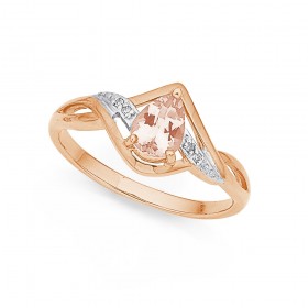 9ct+Rose+Gold+Morganite+%26amp%3B+Diamond+Ring