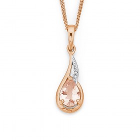 9ct+Rose+Gold+Morganite+%26amp%3B+Diamond+Pendant