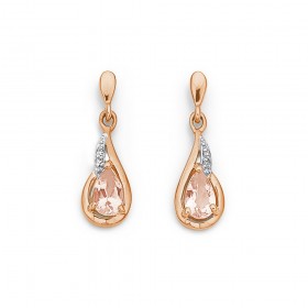 9ct+Rose+Gold+Morganite+%26amp%3B+Diamond+Earrings