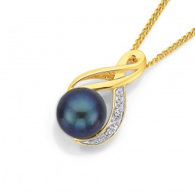 9ct+Black+Freshwater+Pearl+%26amp%3B+Diamond+Pendant