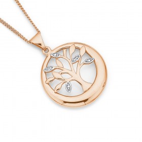 9ct+Rose+Gold+Diamond+Set+Tree+of+Life+Pendant