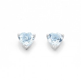 9ct+White+Gold+Aquamarine+5mm+Heart+Stud+Earrings