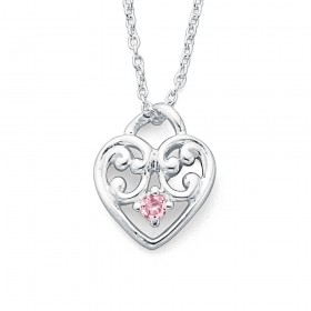 Sterling+Silver+Pink+Cubic+Zirconia+Heart+Pendant