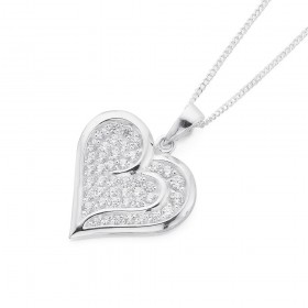 Sterling+Silver+Cubic+Zirconia+Heart+of+Love+Pendant