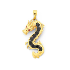 9ct-Black-Cubic-Zirconia-Created-Ruby-Dragon-Pendant on sale