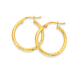 9ct-2x15mm-Diamond-cut-Hoop-Earrings on sale