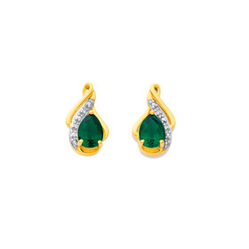 9ct-Created-Emerald-Diamond-Earrings on sale