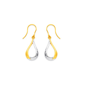 9ct-Two-Tone-Diamond-Cut-Open-Teardrop-Hook-Earrings on sale