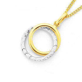 9ct-Two-Tone-Diamond-cut-Double-Circle-Pendant on sale