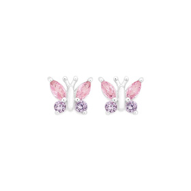 Sterling-Silver-Pink-and-Purple-Cubic-Zirconia-Butterfly-Studs on sale
