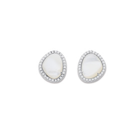 Sterling-Silver-Mother-Of-Pearl-Organic-Shaped-Halo-Stud-Earrings on sale