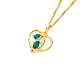 9ct-Created-Emerald-with-Diamond-Open-Heart-Pendant on sale