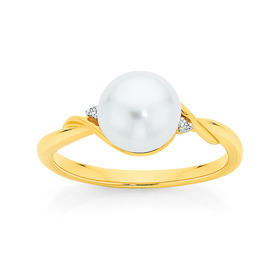 9ct-Gold-Cultured-Freshwater-Pearl-Diamond-Ring on sale