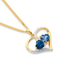 9ct-Created-Sapphire-Diamond-Heart-Pendant on sale