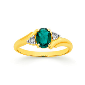 9ct-Created-Emerald-Diamond-Ring on sale
