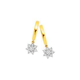 9ct-Diamond-Flower-Drop-Hoop-Earrings on sale
