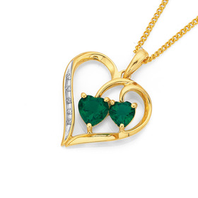 9ct-Created-Emerald-Diamond-Heart-Pendant on sale