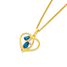 9ct-Created-Sapphire-Diamond-Heart-Pendant on sale