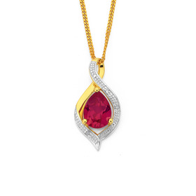 9ct-Gold-Created-Ruby-Diamond-Swirl-Pendant on sale