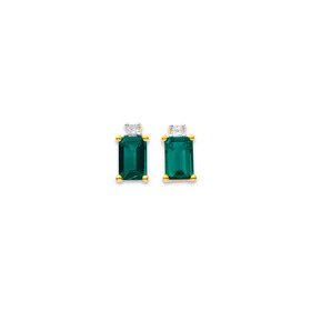 9ct+Created+Emerald+%26amp%3B+Diamond+Studs