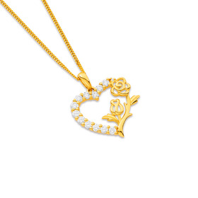 9ct-Gold-Cubic-Zirconia-Double-Rose-Heart-Claw-Pendant on sale