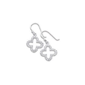 Sterling-Silver-Cubic-Zirconia-Clover-Hook-Earrings on sale