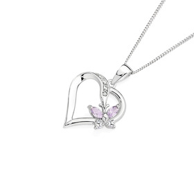 Sterling-Silver-Lavender-Cubic-Zirconia-Butterfly-Heart-Pendant on sale