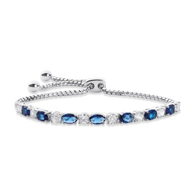 Sterling-Silver-Blue-White-CZ-Adjustable-Bracelet on sale