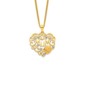 9ct-Diamond-Mum-Filigree-Flower-Heart-Pendant on sale