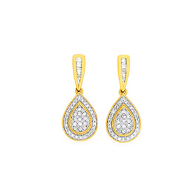 9ct%2C+Diamond+Cluster+Pear+Shape+Drop+Earrings