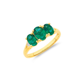 9ct-3x-Created-Emerald-Diamond-Ring on sale