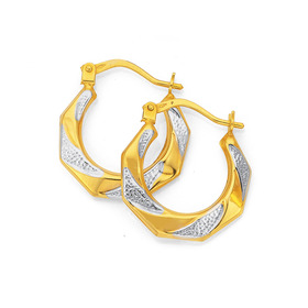 9ct+Two+Tone+Twist+Creole+Earrings