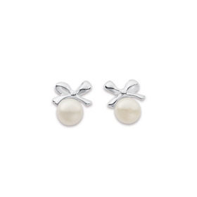 Sterling+Silver+Freshwater+Pearl+Bow+Studs