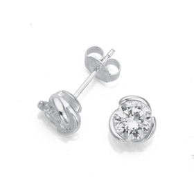 Sterling+Silver+Cubic+Zirconia+Twist+Design+Earrings