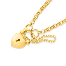 9ct+19cm+Oval+Belcher+Bracelet+with+Heart+Padlock