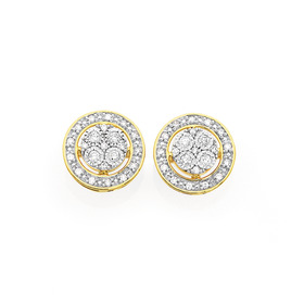 9ct+Two+Tone+Gold+Diamond+Round+Cluster+Stud+Earrings