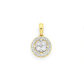 9ct-Two-Tone-Gold-Diamond-Round-Cluster-Pendant on sale
