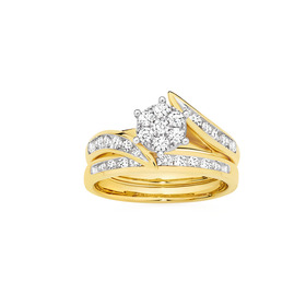 9ct-Diamond-Cluster-Bridal-Set on sale