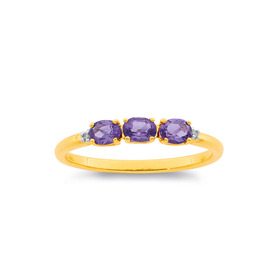 9ct-Amethyst-with-Diamond-Oval-Ring-Size-P on sale