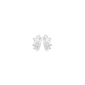 Silver-CZ-Plain-2-Flowers-Hoop-Earrings on sale