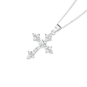 Sterling-Silver-Cubic-Zirconia-Clover-Ends-Cross-Pendant on sale