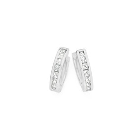 Silver-CZ-Princess-Cut-Channel-Set-Huggie-Earrings on sale