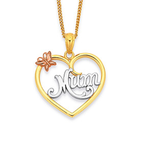 9ct+Tri+Tone+%26%23039%3BMum%26%23039%3B+Heart+Pendant