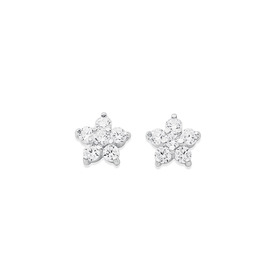 Sterling-Silver-Cubic-Zirconia-Flower-Studs on sale