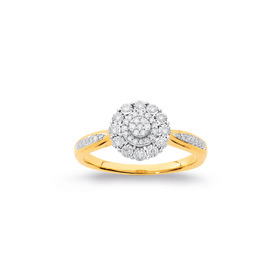 9ct-Two-Tone-Diamond-Round-Cluster-Ring on sale