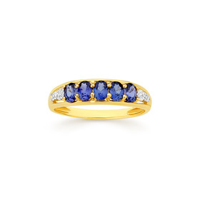9ct-Created-Sapphire-Diamond-Ring on sale