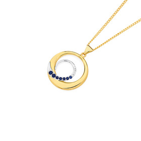 9ct-Gold-Created-Sapphire-Diamond-Circle-Pendant on sale
