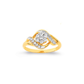 9ct-Gold-Diamond-Cluster-Swirl-Ring on sale